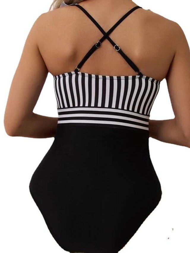 Womens Bodysuit Stripe Printing Stripe Sexy Party Swimming Regular Fit Sleeveless Black Red S M