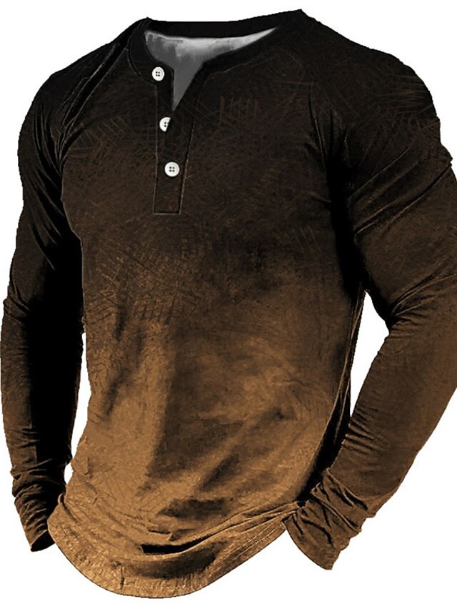 Pumpkin Graphic Prints Fashion Designer Casual Men's 3D Print Henley Shirt Graphic Tee