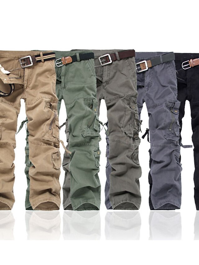 Men's Cargo Pants Trousers Multi Pocket Straight Leg Solid Colored ...