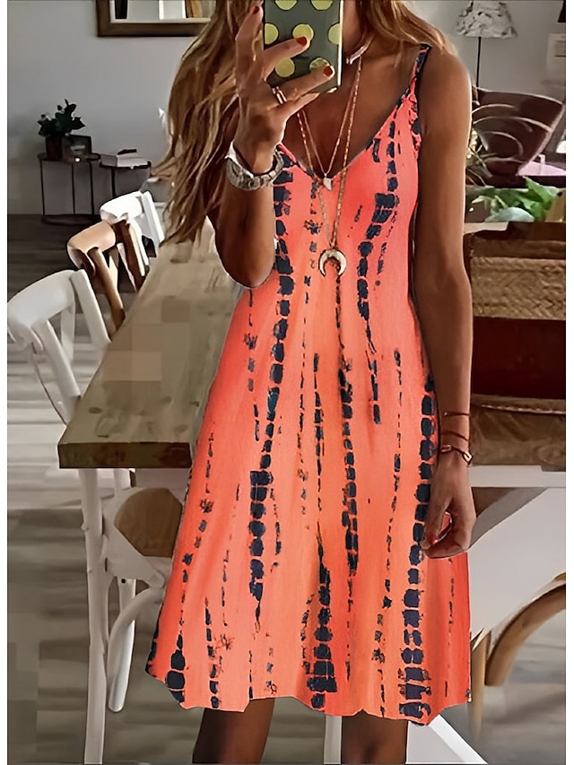  Γυναικεία Καθημερινό φόρεμα Φόρεμα για τον ήλιο Φόρεμα με λεπτή τιράντα Μίνι φόρεμα Πορτοκαλί Αμάνικο Ombre Στάμπα Άνοιξη Καλοκαίρι Λαιμόκοψη V Βασικό Καθημερινά Διακοπές Καλοκαιρινό φόρεμα 2023 Τ M