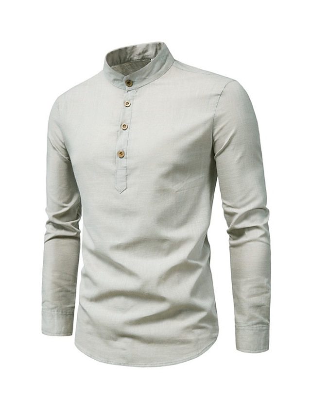  Ανδρικά Πουκάμισο λινό πουκάμισο Βαμβακερό λινό πουκάμισο Καλοκαιρινό πουκάμισο Πουκάμισο παραλίας Μαύρο Λευκό Ρουμπίνι Μακρυμάνικο Σκέτο Όρθιος γιακάς Πάρτι Γραφείο Ρούχα Βασικό