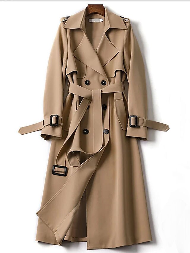 Women's Trench Coat Long Solid Color Patchwork Coat Black Blue Camel ...