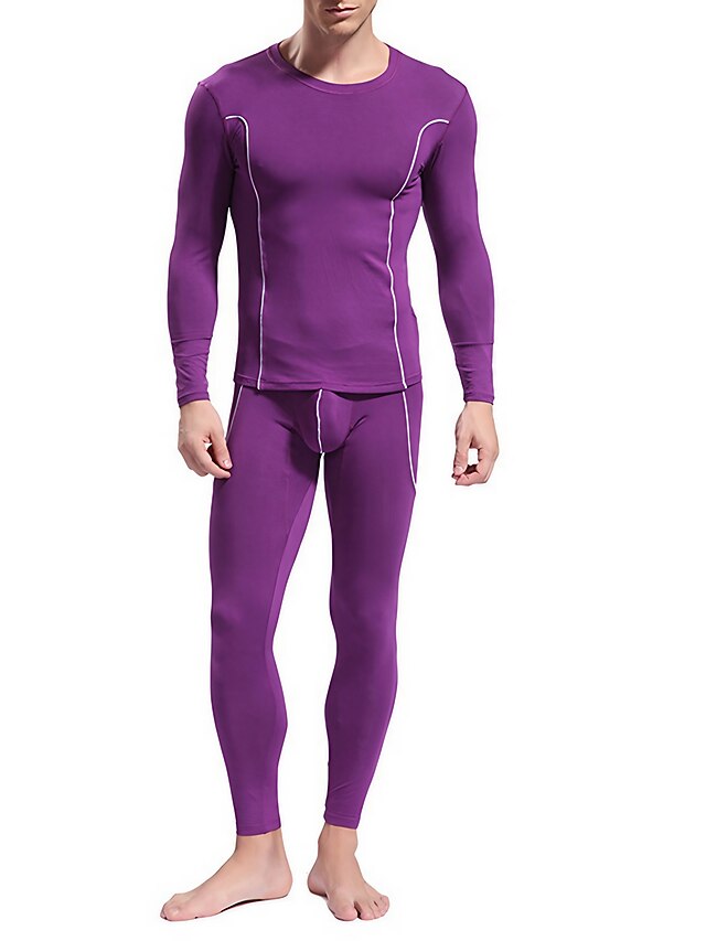 Men's Thermal Underwear Thermal Set 1 set Pure Color Stylish Casual