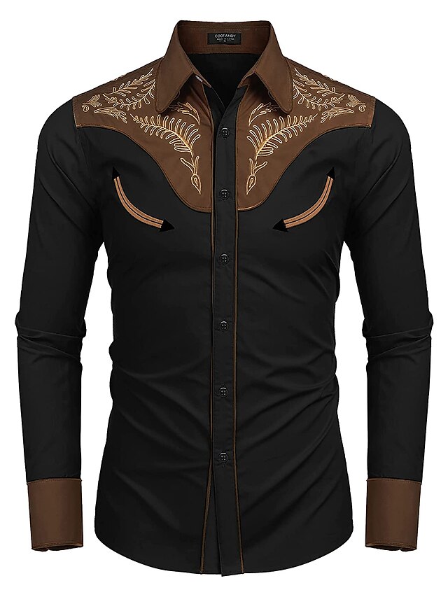 Men's Shirt Western Shirt Leopard Turndown Blue Brown Khaki Black ...