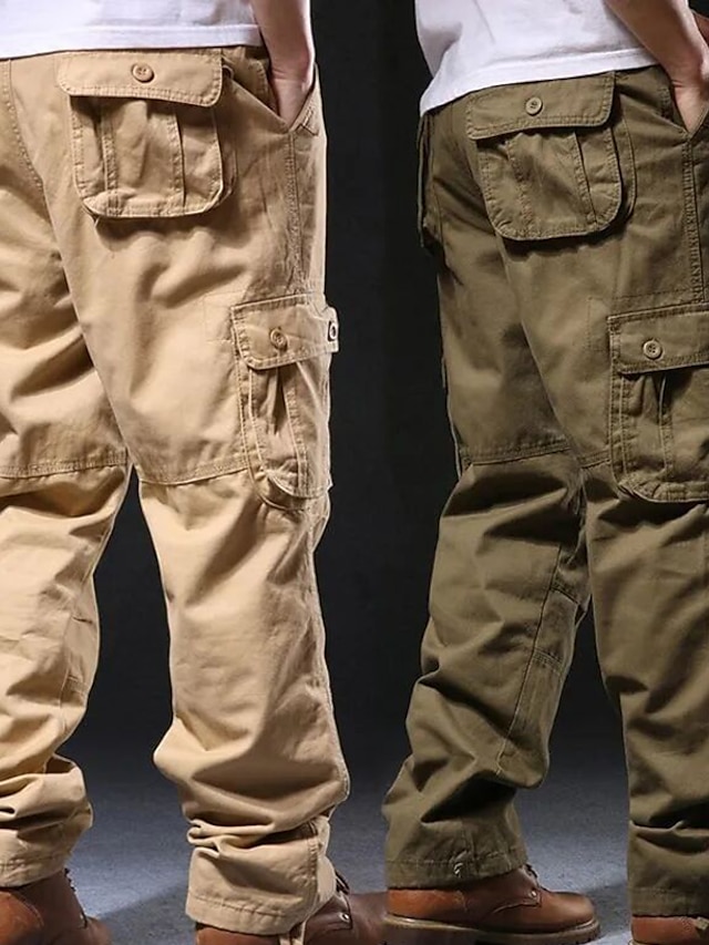  Men's Cargo Pants Trousers Leg Drawstring 6 Pocket Plain Comfort Outdoor Daily Going out Cotton Blend Fashion Streetwear Grass Green Black