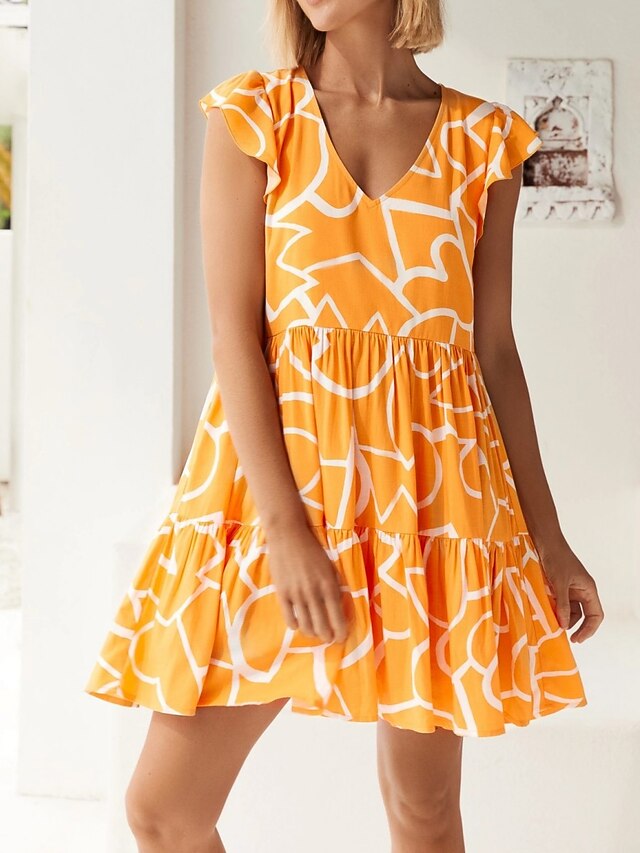 Women's Casual Sweater Dress Tiered Sweater Dress Print Sweater Dress