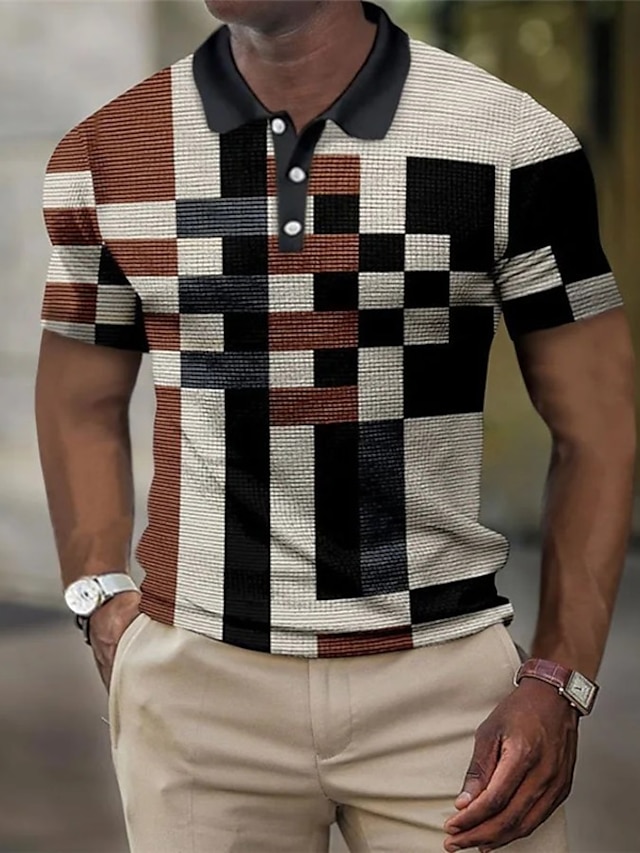 Men's Polo Shirt Golf Shirt Waffle Polo Shirt Plaid Graphic Prints ...