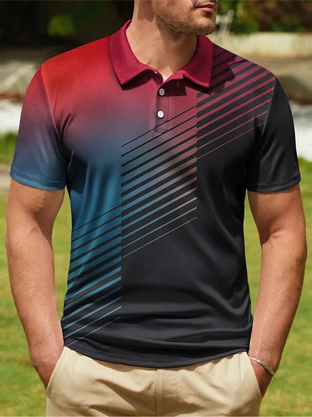 Men's Polo Shirt Golf Shirt Star Turndown Black White Army Green Navy Blue Dark Green 3D Print main image 1