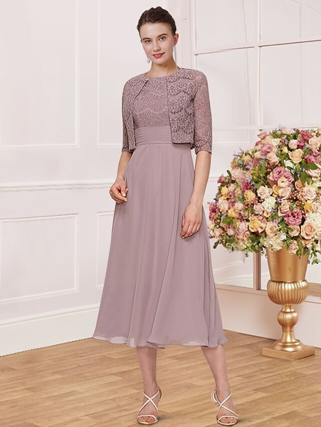 Two Piece Mother of the Bride Dress Wedding Guest Elegant Jewel Neck ...