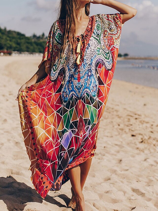 Women's Boho Dress Cover Up Beach Wear Long Dress Maxi Dress Print Boho