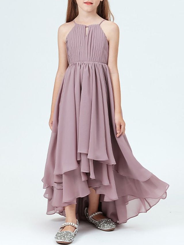 Sheath / Column Asymmetrical Halter Chiffon Junior Bridesmaid Dresses