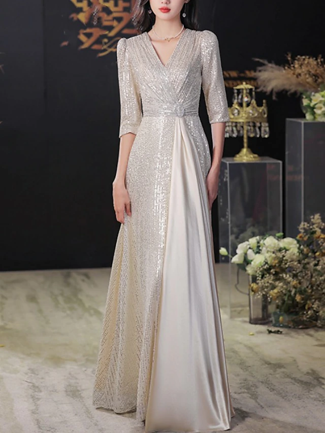 A-Line Mother of the Bride Dress Wedding Guest Elegant Sparkle & Shine ...