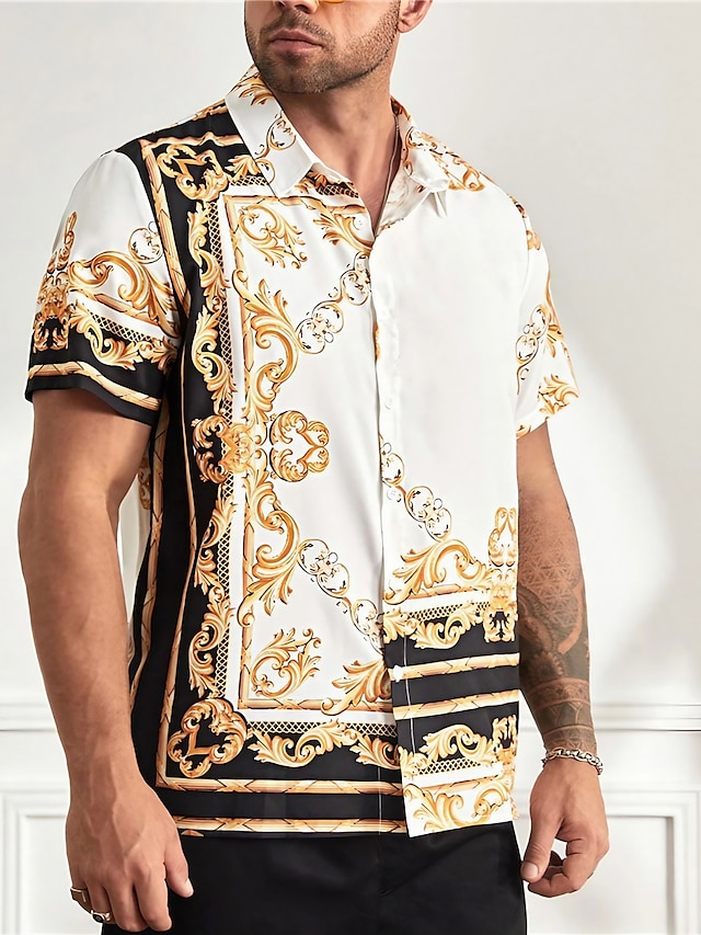  Men's Plus Size Summer Hawaiian Shirt Big and Tall Floral Turndown Print Short Sleeve Spring & Summer Tropical Fashion Hawaiian Outdoor Street Tops