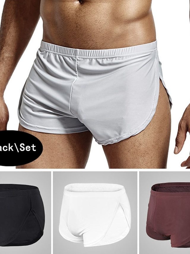  Men's 2 Packs Boxers Underwear Polyester Breathable Soft Plain Mid Waist Black White