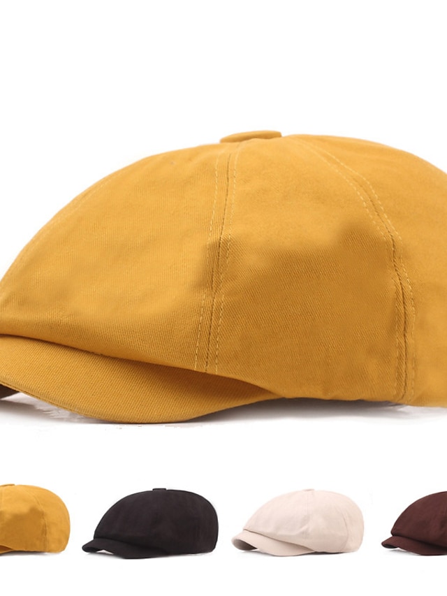 Men's Beret Hat Newsboy Hat Black Yellow Cotton Streetwear Stylish ...