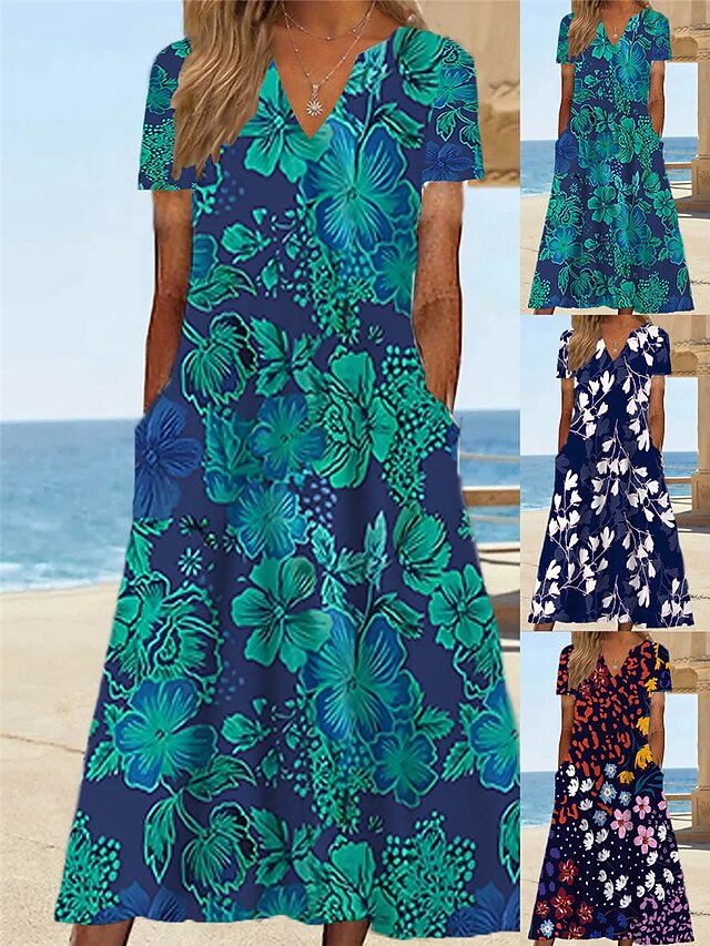Women's Midi Dress Shift Dress Sundress Floral Pocket Print V Neck Date Vacation Short Sleeve Summer Spring 12
