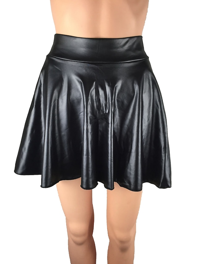  Women's Skirt Swing Vegan Faux Leather Black Wine Blue Coffee Skirts Fashion Casual Daily S M L