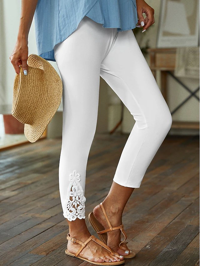 Women's Leggings Solid Colored Black White Fashion Ankle-Length Casual Daily 19