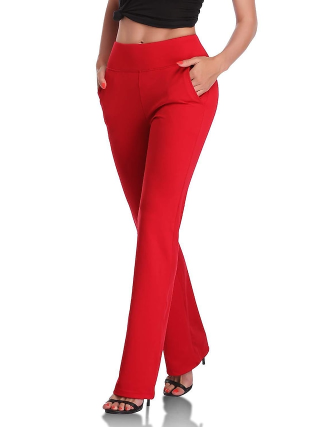  نسائي بدلة سروال واسع جيوب جانبية مكتمل الطول أحمر
