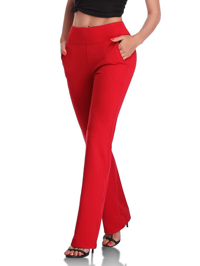 Women's Dress Pants Flared Pants Side Pockets Solid Color Full Length