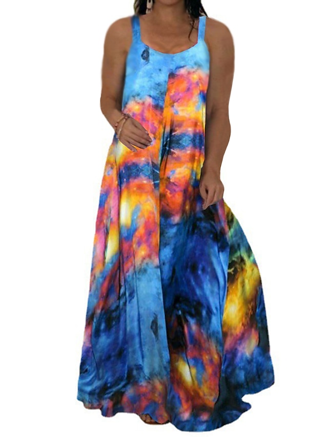Women‘s Plus Size Curve Casual Dress Slip Dress Tie Dye Long Dress Maxi ...