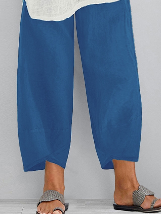  Dame kinesisk capri shorts Plusstørrelser Polyester Lomme Poset Calf-længde Sort Forår