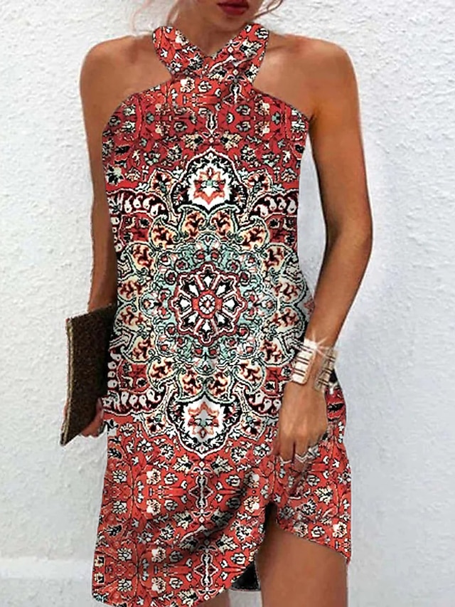 Women's Casual Dress Ethnic Dress Shift Dress Graphic Floral Backless ...