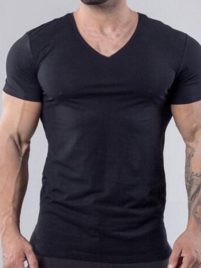  Homens Camiseta Tecido Decote V Diário Férias Manga Curta Roupa à moda Clássico Casual / esportivo Músculo