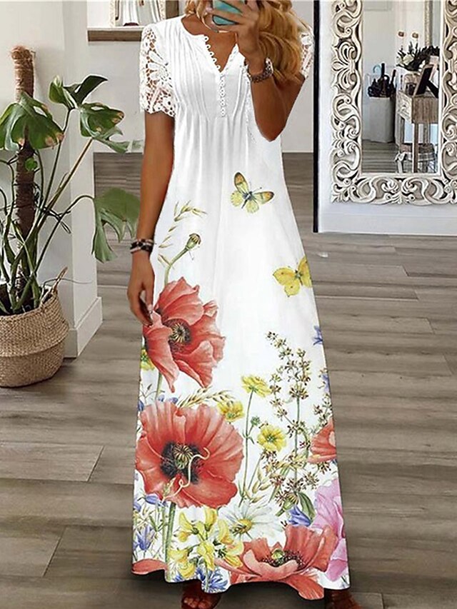Women's Maxi long Dress Casual Dress A Line Dress Summer Dress Floral Butterfly Modern Casual