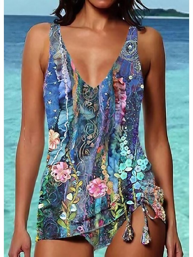  Women's Normal Swimwear Tankini 2 Piece Shorts Swimsuit 2 Piece Printing Floral Beach Wear Summer Bathing Suits