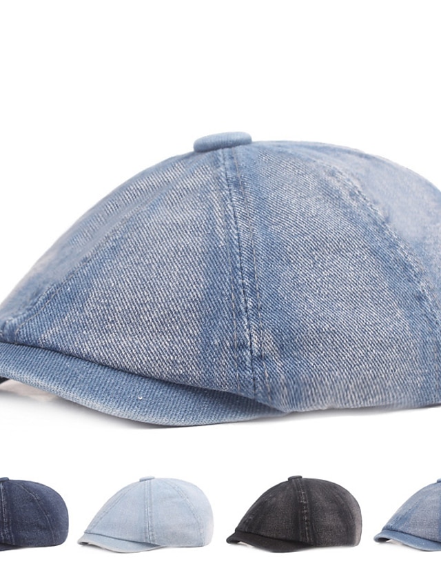  Men's Beret Hat Newsboy Hat Black Blue Denim Streetwear Stylish Casual Outdoor Daily Going out Plain Sunscreen