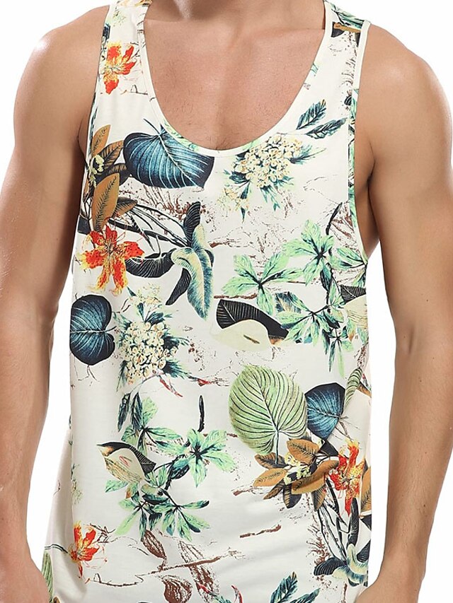  Men's Vest Top Graphic Flower / Floral Crew Neck Clothing Apparel 3D Print Casual Daily Sleeveless Print Fashion Hawaiian Lightweight