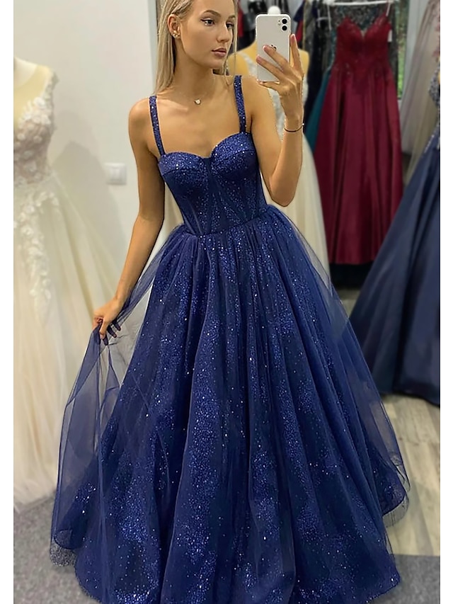  Ball Gown A-Line Prom Dresses Sparkle & Shine Dress Formal Prom Floor Length Sleeveless Sweetheart Tulle Backless with Glitter Pleats 2024