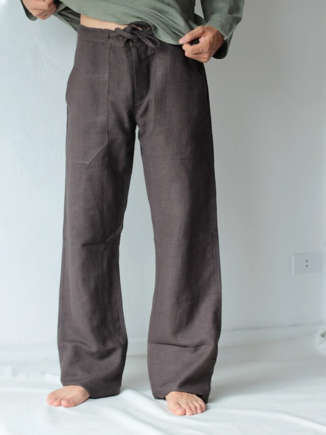 Men's Linen Pants Trousers Summer Pants Beach Pants Pocket Drawstring