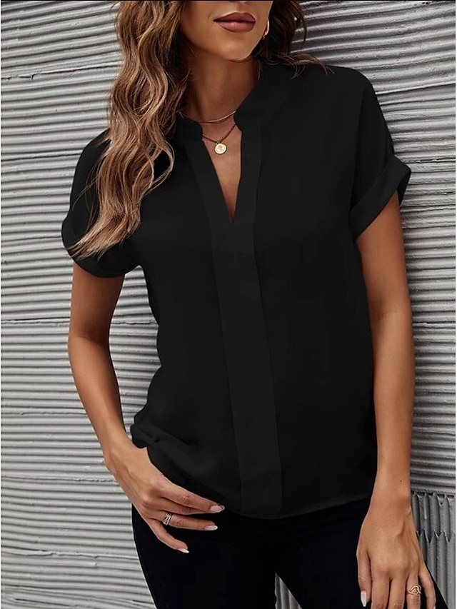 Women's Plus Size Shirt Blouse Plain Casual Black White Red Short ...