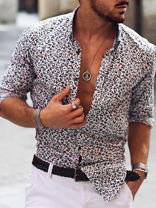  Men's Shirt Button Up Shirt Casual Shirt Gray Long Sleeve Graphic Prints Turndown Street Daily Print Clothing Apparel Fashion Casual Comfortable