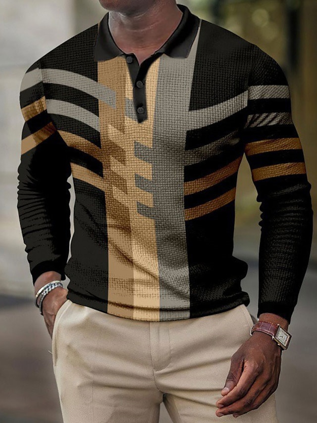 Men's Waffle Polo Shirt Polo Shirt Golf Shirt Color Block Graphic ...