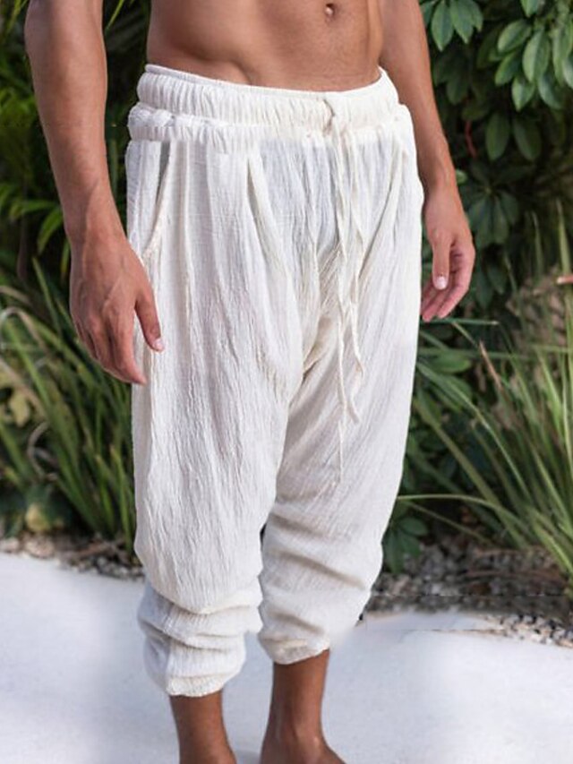 Pantalon Homme En Lin & Coton - Coupe Jogging Décontractée - Taille élastique Avec Cordon - Léger, Idéal Pour L'été