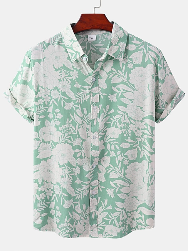  Men's Shirt Summer Hawaiian Shirt Button Up Shirt Summer Shirt Casual Shirt Light Pink Black White Light Green Pink Short Sleeve Graphic Flower / Plants Turndown Daily Vacation Print Clothing Apparel