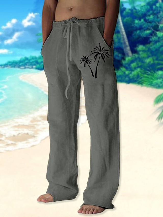  Herre Gade Hawaiiansk Designer Kokos palme Grafiske tryk Bukser Sommerbukser Strandbukser 3D-udskrivning Snørelukning Elastisk Talje Lige ben Medium Talje Afslappet Daglig Ferie Forår sommer Regulær