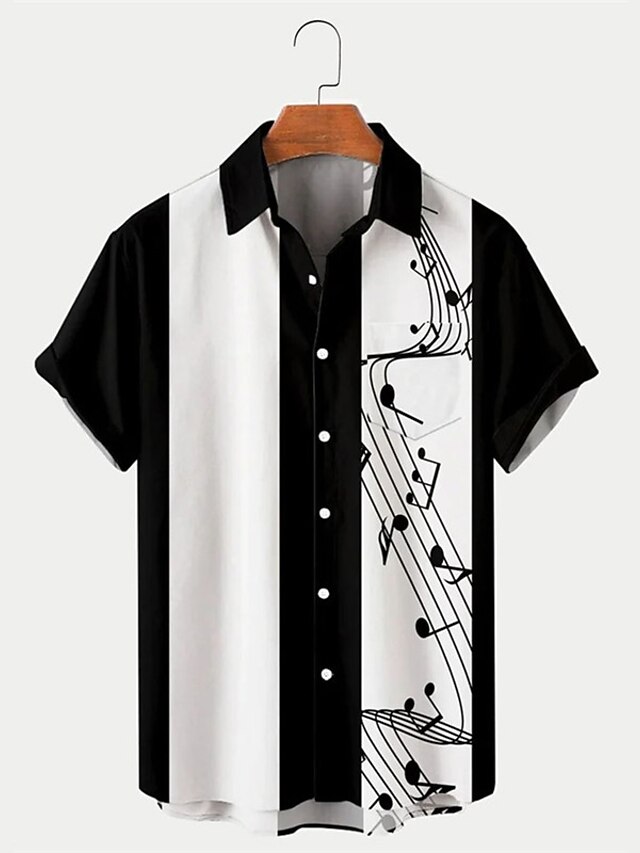 Steady Clothing Mens Sun Record Music Notes Bowling Shirt Black main image 0