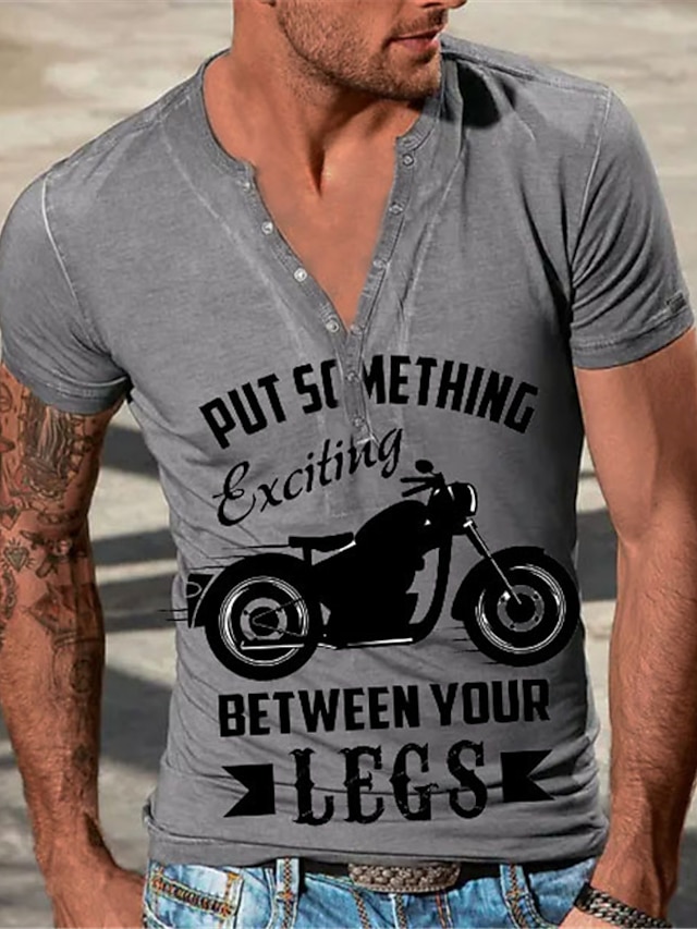 Men's Henley Shirt Tee Graphic Motorcycle Henley Clothing Apparel 3D ...
