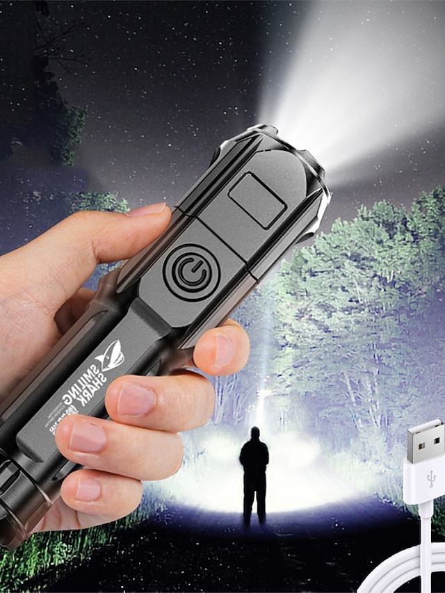 Lampe Torche LED 10 000 Lm Rechargeable USB - Noire - Ultra Puissante
