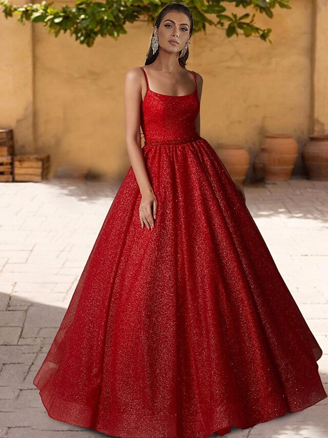 Ball Gown Prom Dresses Princess Dress Graduation Floor Length Sleeveless Spaghetti Strap Lace with Beading Appliques main image 0
