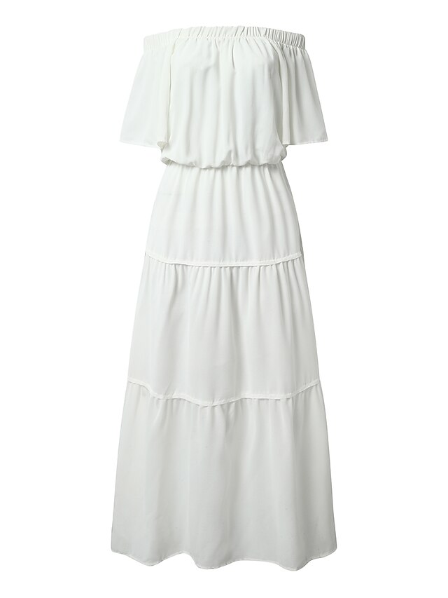 Women's Casual Maxi Dress Off Shoulder Ruffle Short Sleeve Spring ...