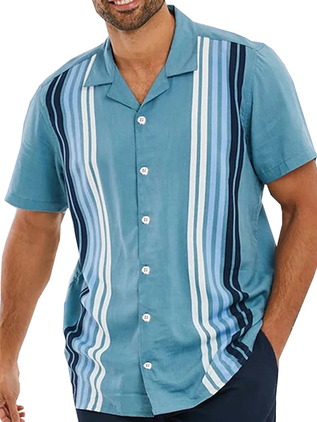  Ανδρικά Πουκάμισο Πουκάμισο μπόουλινγκ Πουκάμισο με κουμπιά Καλοκαιρινό πουκάμισο Casual πουκάμισο Θαλασσί Κοντομάνικο Ριγέ Απορρίπτω Διακοπές Εξόδου Ρούχα Στυλάτο Δεκαετία του 1950