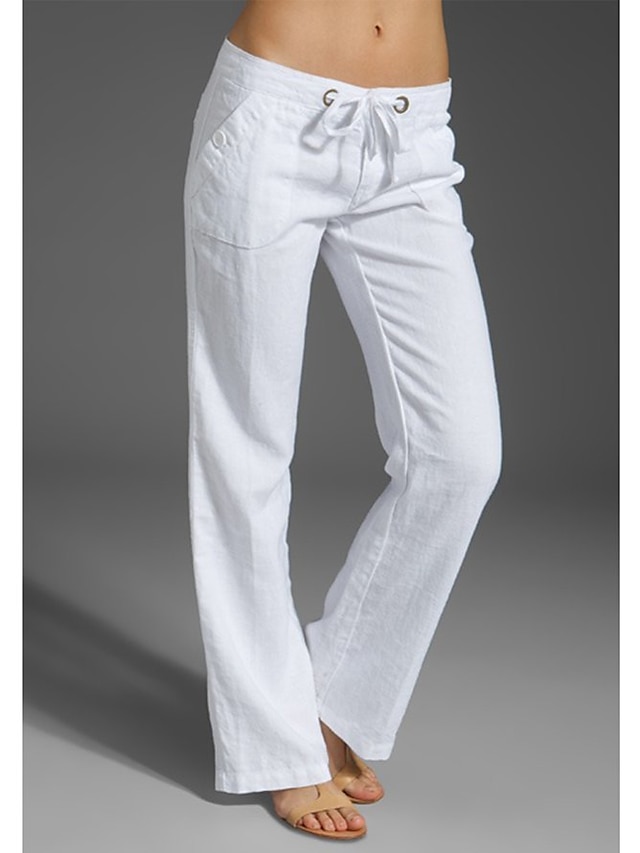  Women's Linen Pants Pants Trousers Baggy Full Length Faux Linen Side Pockets Baggy Fashion Casual Daily Black White S M