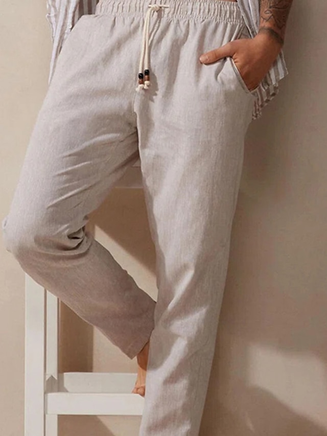 Herren Leinenhose Mit Kordelzug - Leichte Sommerhose Für Strand & Yoga