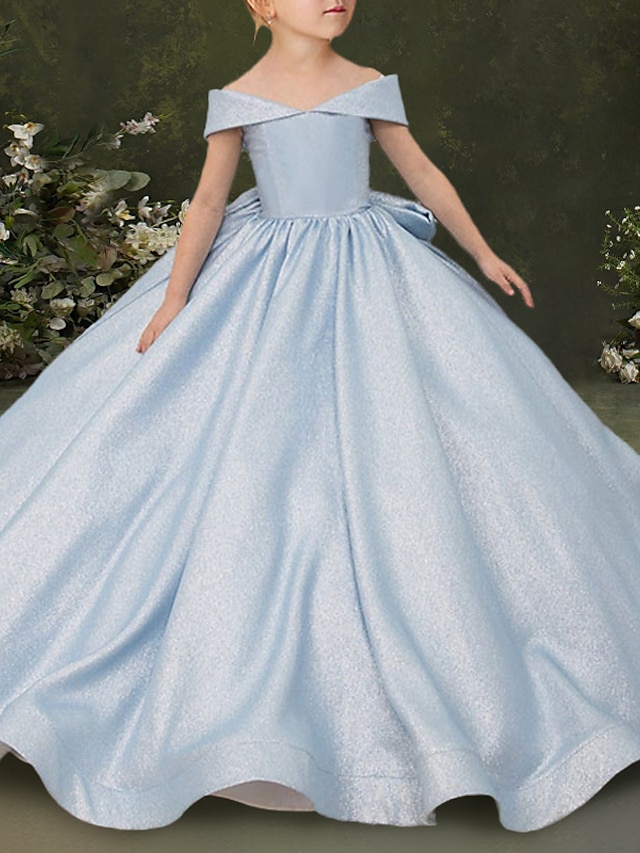  נשף שובל סוויפ \ בראש שמלה לנערת הפרחים  יום הולדת Cinderella נערות שמלת נשף חמודה סאטן עם פפיון(ים) Frozen מתאים 3-16 שנים