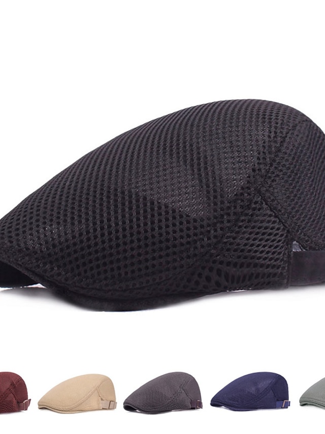  Men's Flat Cap Black White Polyester Mesh Streetwear Stylish 1920s Fashion Outdoor Daily Going out Plain Sunscreen